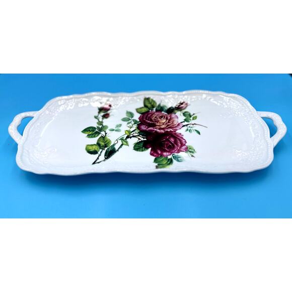 Vintage Bread Tray Server Rose I Godinger with Handles - Picture 6 of 10